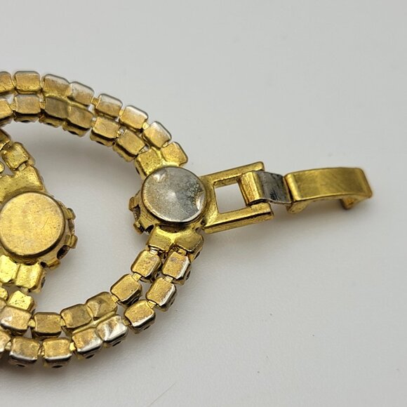 Vintage Gold Tone Clear Crystal Statement Chain Bracelet 7" Fold Over Clasp - Picture 9 of 15